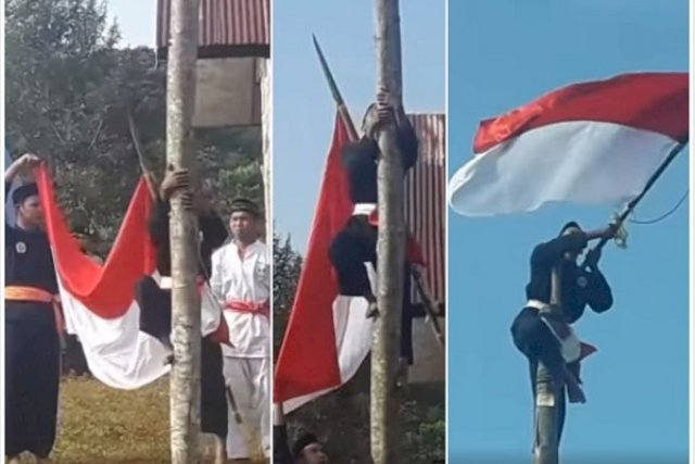 Video Unik Indonesia Raya Menggema Merah Putih Dibawa Ke Ujung Tiang Dengan Memanjat