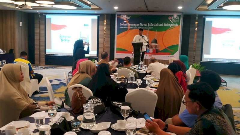 BNI Syariah Makassar menggelar Solusi Keuangan Travel dan Sosialisasi Siskopatuh di Hotel Mercure Makassar, Senin (2/9/2019).
 
