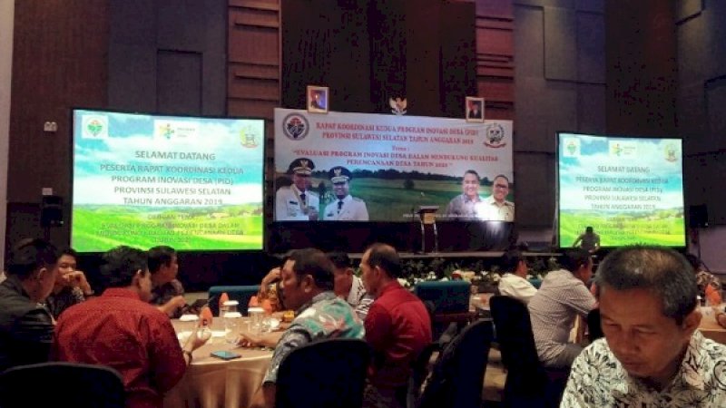 Rapat Koordinasi (Rakor) tahap kedua Program Inovasi Desa (PID) tingkat Sulsel, berlangsung di Hotel Sheraton, Makassar.