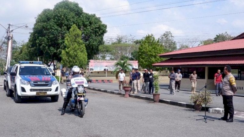 Suasana apel pengamanan pelantikan Presiden di Polres Wajo, Sabtu (19/10/2019).