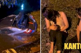 Diketuk Polisi Saat Mesum di Dalam Mobil, Pelaku Injak Gas, Tabrak Pemotor Lalu Masuk Selokan