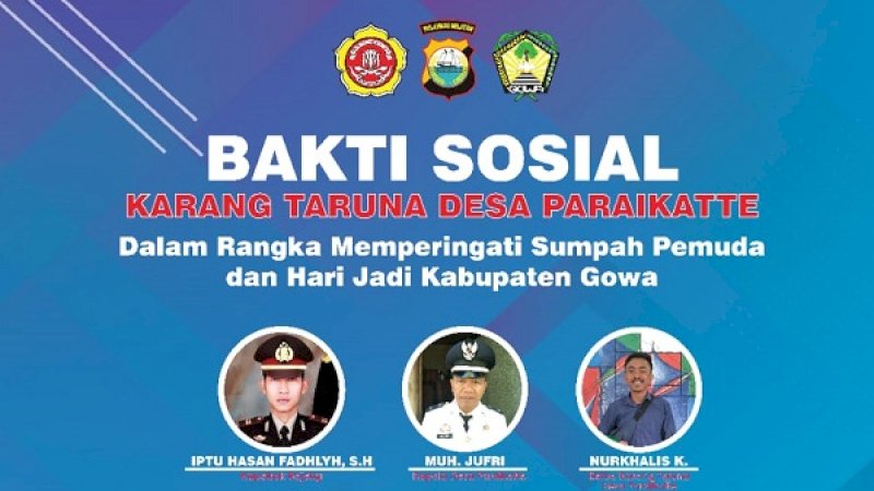 Poster bakti sosial Karang Taruna Paraikatte, Gowa.