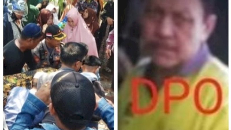 Jenazah almarhum Abdul Rasyid Kadir saat dimakamkan (kiri). Pelaku penganiayaan, Amir Baso Ba'be Daeng Taba, saat diamankan polisi.