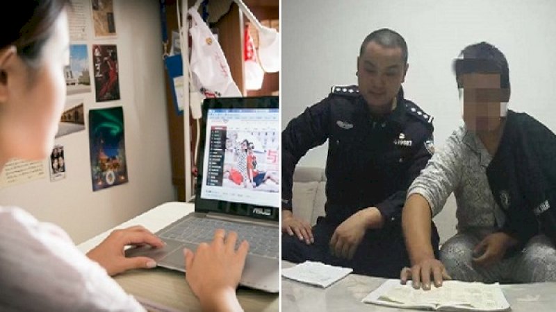 Ilustrasi belanja online (kiri), Wang saat ditenangkan polisi (kanan).