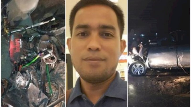 Motor korban, Ismail Muh Ali semasa hidup, dan mobil yang tabrakan dengan korban. 