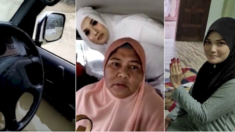 Pengantin kebanjiran di dalam mobil.