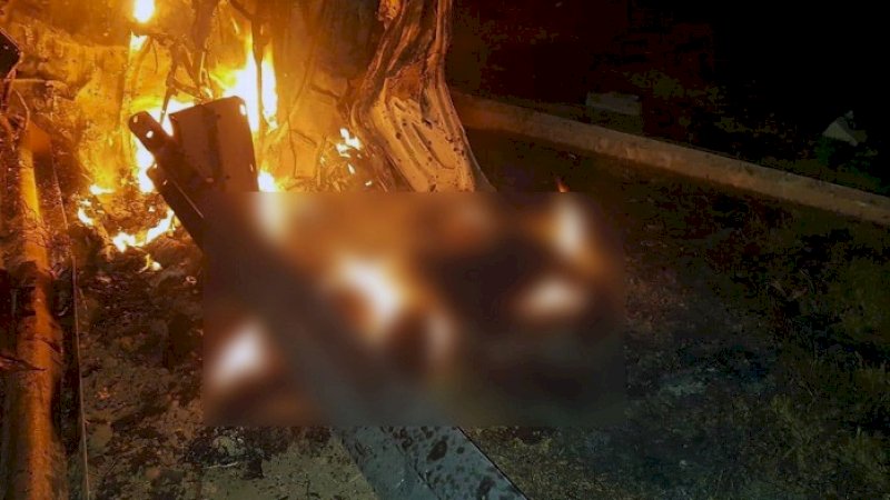 Jasad Jenderal Qassem Soleimani yang terbakar di lokasi kejadian.