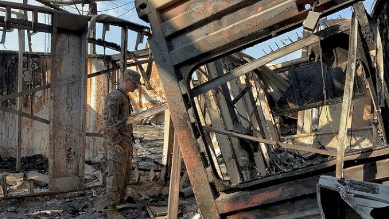 Kondisi pangkalan militer AS di Irak pasca serangan rudal Iran.