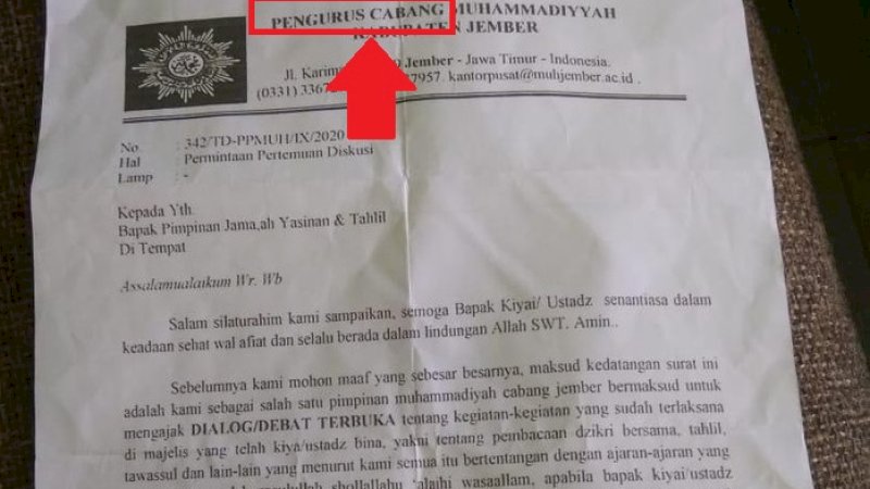 Surat tantangan Muhammadiyah Jember yang ketahuan hoax.