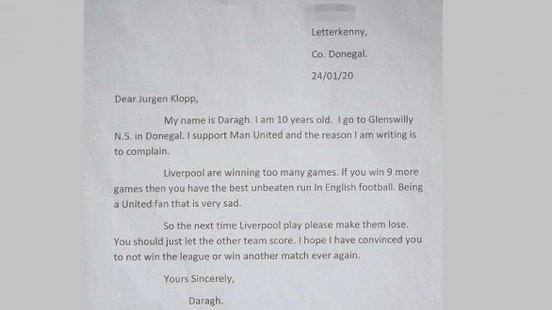 Menang Terus Sepanjang Musim, Bocah Fans MU Kirim Surat Memohon Liverpool Kalah