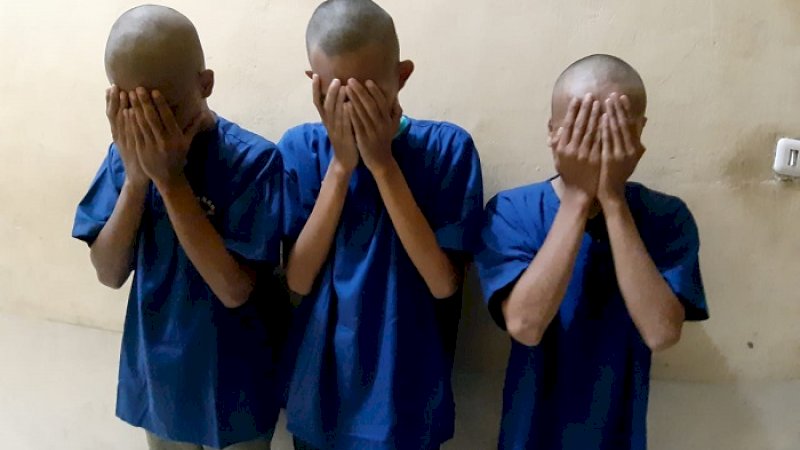 Tiga remaja pelaku pengeroyokan di Bantaeng.