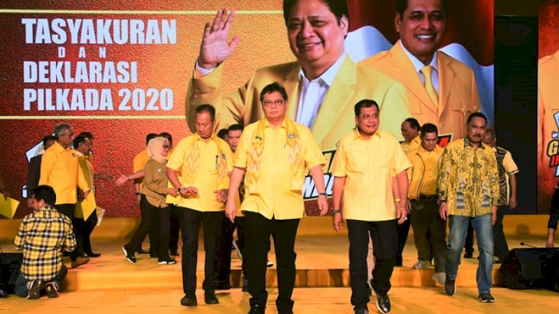 Ketua Umum DPP Golkar, Airlangga Hartarto dan Waketum Nurdin Halid di CCC, Minggu (8/3/2020).