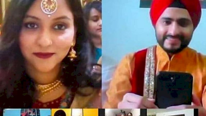 Pasangan Preet Singh dan Neet Kaur menikah lewat Zoom.