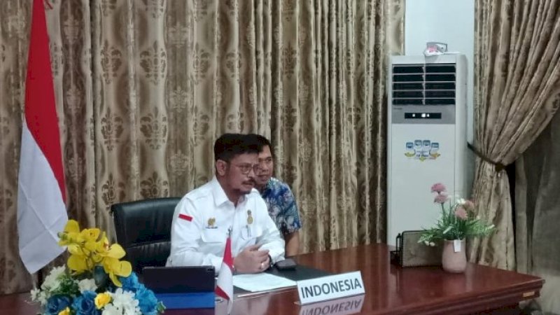 Menteri Pertanian RI Syahrul Yasin Limpo mengikuti pertemuan G20 Extraordinary Agriculture Ministers Virtual Meeting yang digagas pemerintah Arab Saudi, Selasa (21/4/2020).&nbsp;
