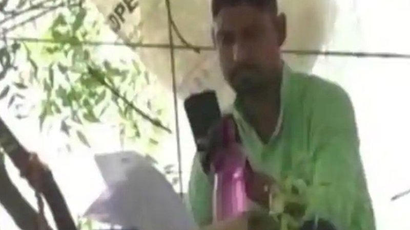 Subrato Pati di rumah bambu yang dibangun di pohon mimba.