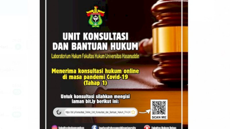 Unhas Sediakan Layanan Konsultasi dan Bantuan Hukum Gratis secara Daring, Begini Caranya