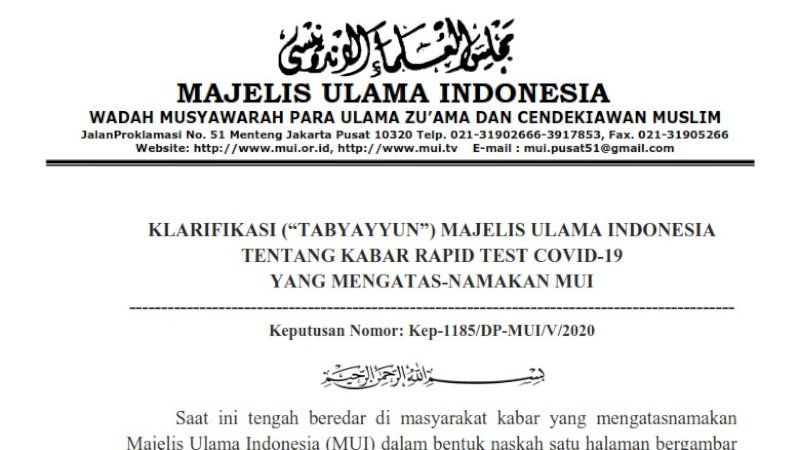 Terkait Rapid Test yang Dihubungkan dengan PKI, MUI Laporkan Pelaku ke Polisi dan BSSN