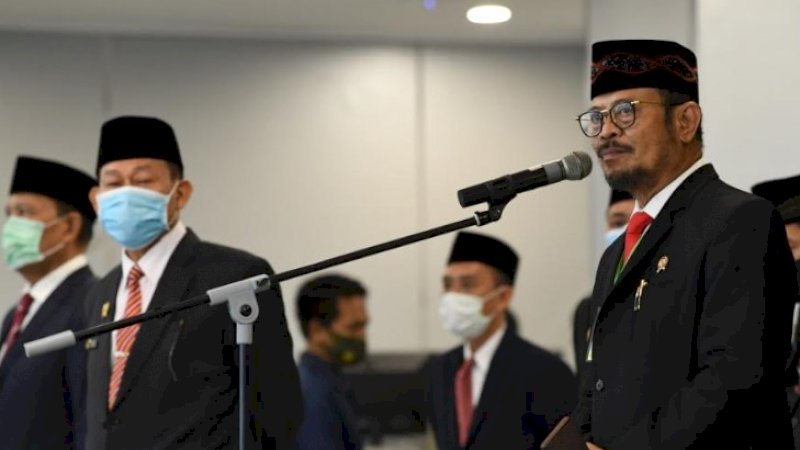 Menteri Pertanian, Syahrul Yasin Limpo menggelar upacara Hari Kelahiran Pancasila, Senin (1/6/2020). 