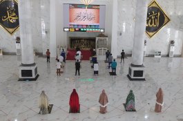 Simulasi Protokol Kesehatan, Masjid Agung Syekh Yusuf Bisa Tampung 500 Jemaah