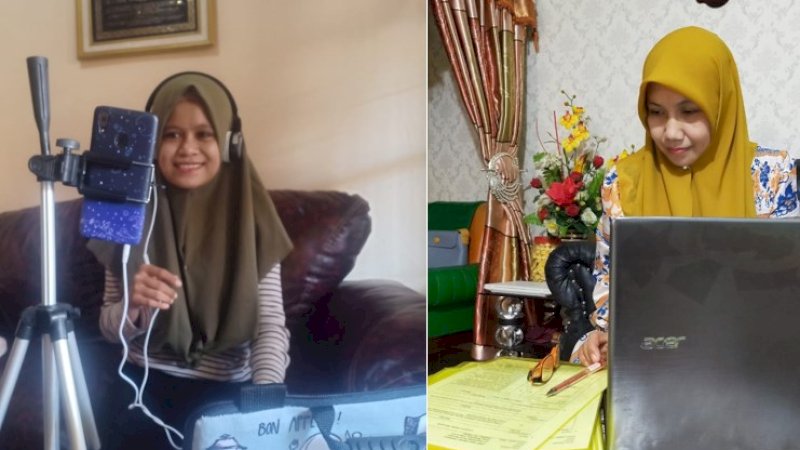 Suasana penyerahan rapor Sekolah Islam Athirah secara virtual.
