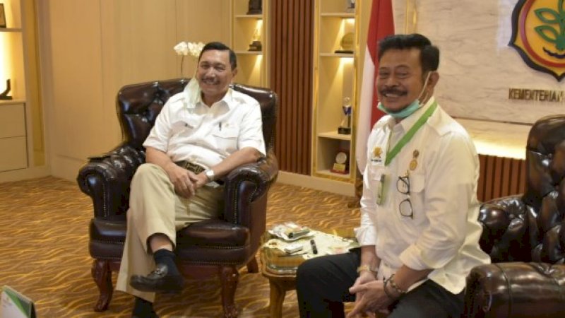 Menteri Pertanian (Mentan), Syahrul Yasin Limpo bertemu Menteri Koordinator Bidang Kemaritiman dan Investasi, Luhut Binsar Pandjaitan, Rabu (1/7/2020)
