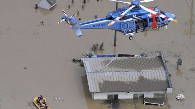 Banjir di Jepang dilihat dari gambar udara. (Foto: Kyodo News via AP)