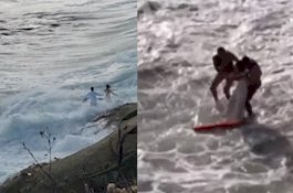 Menegangkan, Detik-detik Penyelamatan Sepasang Kekasih Digulung Ombak saat Foto Prewedding