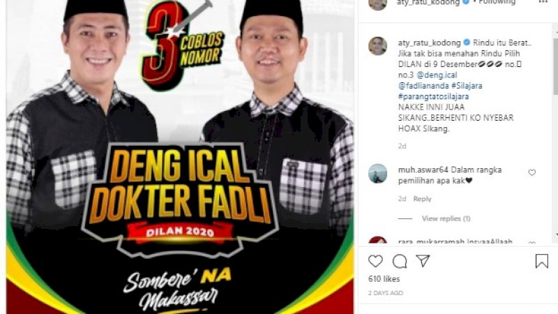 "Nakke Inni Juaa Sikang," Aty Kodong Klarifikasi Dukungannya di Pilwalkot Makassar Lewat Medsos