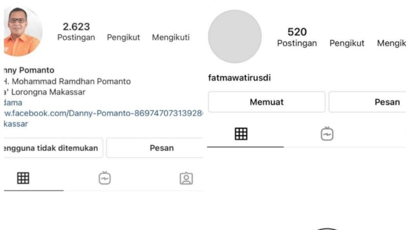 Penampakan akun media sosial Danny Pomanto dan Fatmawati Rusdi. 