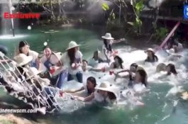 Ups... Jembatan Ambruk, 30 Finalis Miss Thailand Tercebur ke Kolam saat Sesi Foto