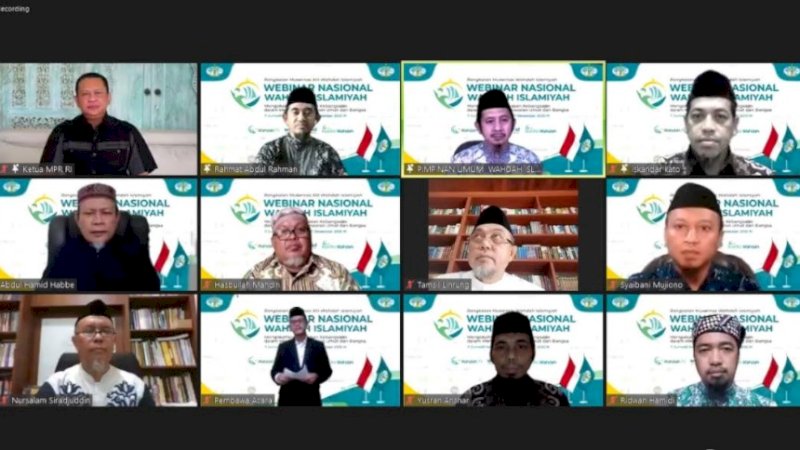 Ketua MPR RI, Bambang Soesatyo (kiri atas) saat menjadi keynote speaker webinar nasional Wahdah Islamiyah, Sabtu (26/12/2020).