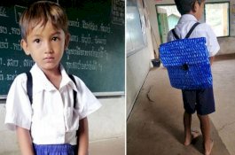 Mengharukan! Tak Punya Uang, Seorang Ayah Anyam Tas Tali Rafia untuk Anaknya