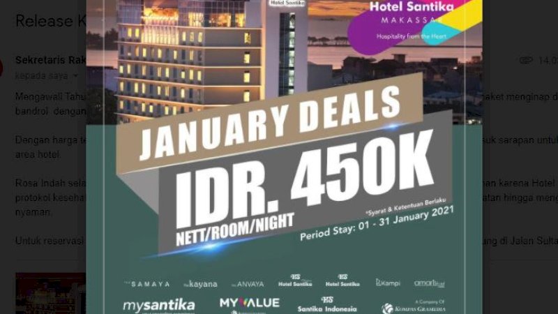 Hotel Santika Makassar Tawarkan Promo Menginap "January Deals"