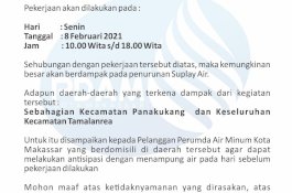Ingat..! Besok Distribusi Air PDAM Tersendat, Untuk  Wilayah Panakukang dan Tamalanrea