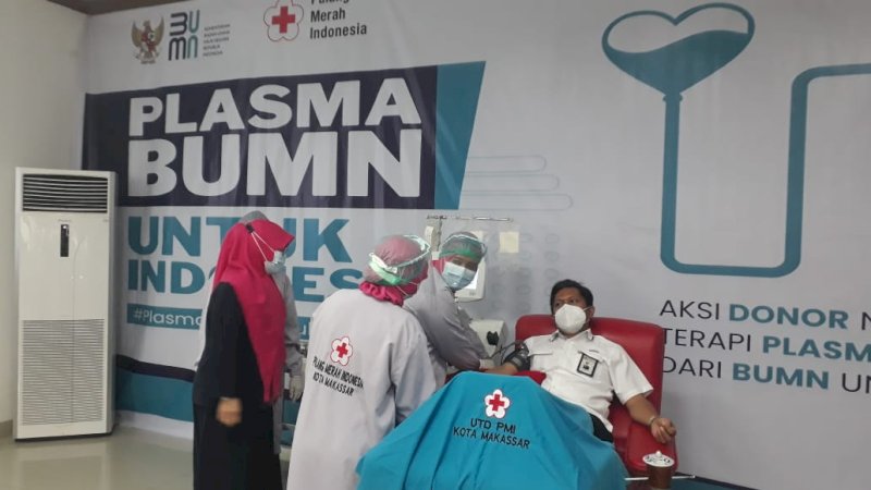 Donor Plasma BUMN Untuk Indonesia dipusatkan di Kantor Pertamina Jakarta, Senin (8/2/2021).