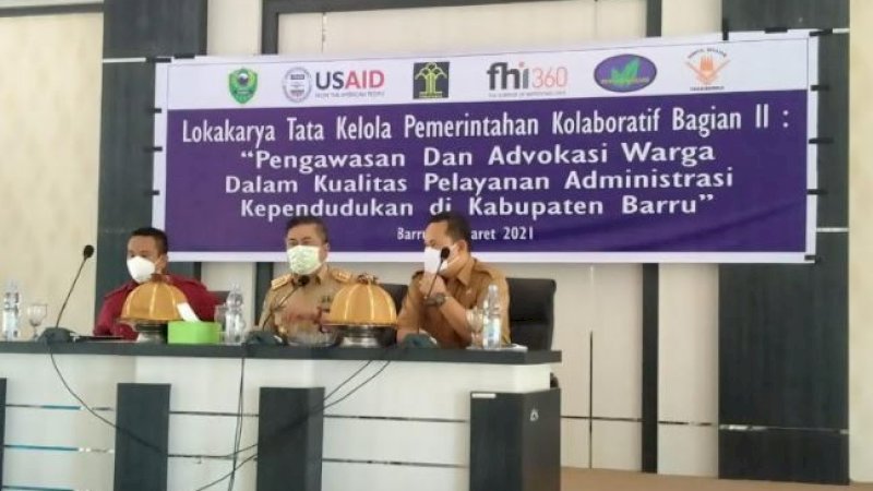 Lokakarya Tata Kelola Pemerintahan Kolaboratif Bagian II di Aula Bappeda Kabupaten Barru, Selasa (2/3/2021).