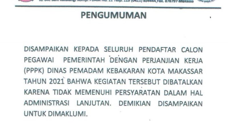Ternyata Ini Penyebab Perekrutan Pegawai Kontrak di Dinas Damkar Makassar Dibatalkan