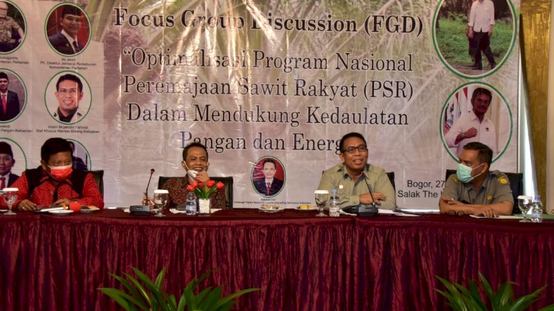 Focus Group Discussion (FGD) dengan tema Optimalisasi Program Nasional Peremajaan Sawit Rakyat (PSR) Dalam Mendukung Kedaulatan Pangan Dan Energi di Bogor, Kamis (27/5/2021).
