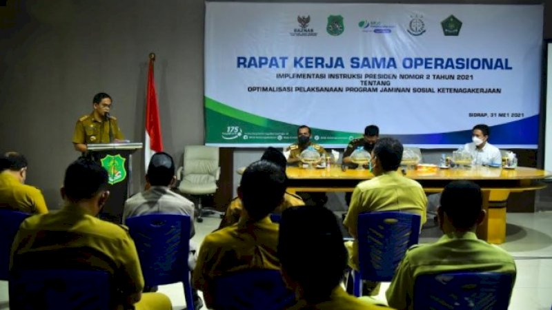 Rapat KSO Bersama BPJamsostek, Pemkab Sidrap Berkomitmen Lindungi 5 Ribu Tenaga Non PNS