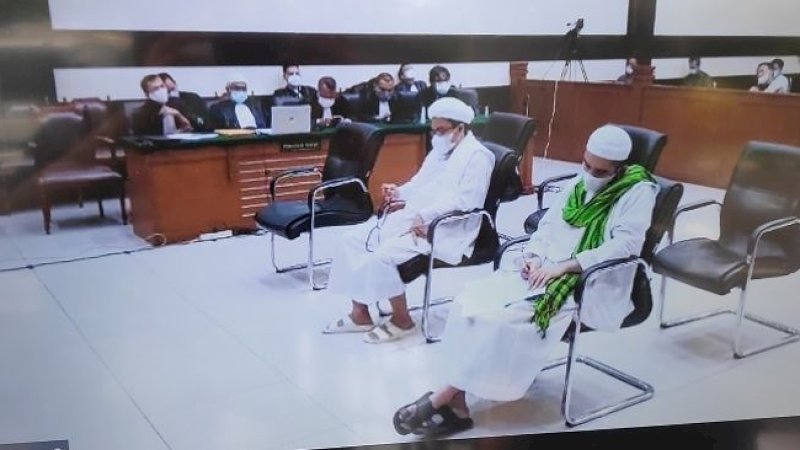 Suasana sidang Habib Rizieq Shihab di Pengadilan Negeri Jakarta Timur.