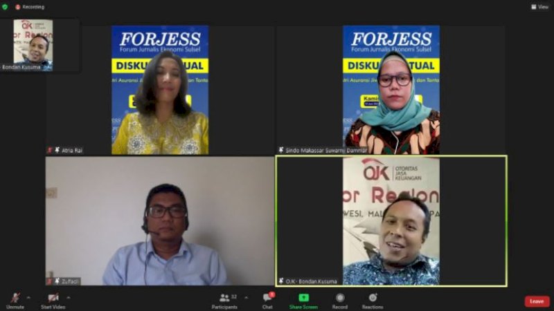 Diskusi Virtual yang diselenggarakan Forum Jurnalis Ekonomi Sulsel, Kamis (10/6/2021).