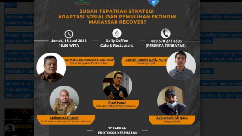 100 Hari Kepemimpinan Danny-Fatma, Polinet Gelar Diskusi Bahas Makassar Recover