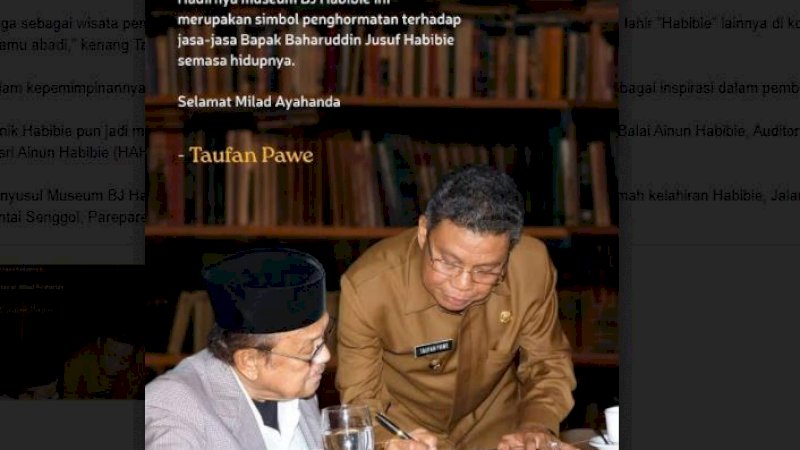 Potret kebersamaan BJ Habibie dengan Taufan Pawe. (Foto: Instagram Taufan Pawe)