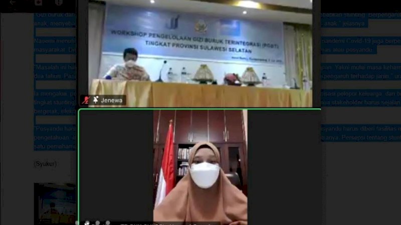 Lokakarya Lintas Sektor Penguatan Program Pengelolaan Gizi Buruk Terintegrasi (PGBT) Tingkat Provinsi Sulsel, yang dilaksanakan secara hybrid, di Hotel Remcy Makassar, Selasa (6/7/2021).
