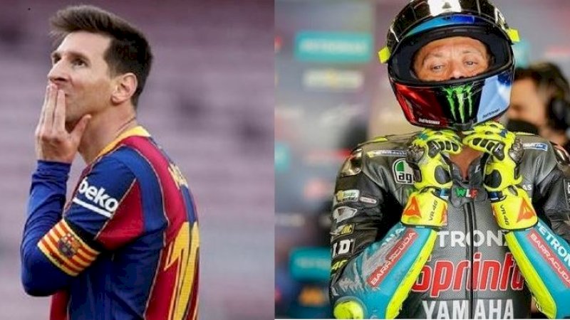 Lionel Messi dan Valentino Rossi. (Foto: Reuters-MotoGP)