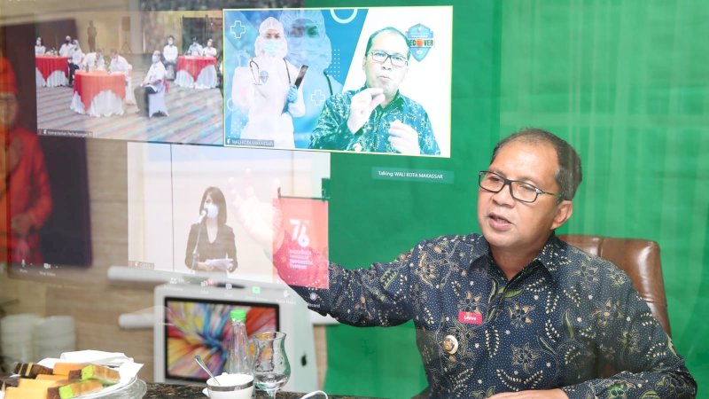 Wali Kota Makassar, Moh Ramdhan Pomanto saat melakukan berbicara dengan Menteri Perhubungan RI, Budi Karya secara virtual, Kamis, (12/8).
