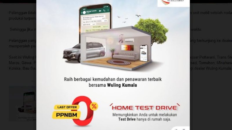 PPnBM 0% Akan Berakhir, Wuling Kumala Tawarkan Gratis 2 Kali Angsuran