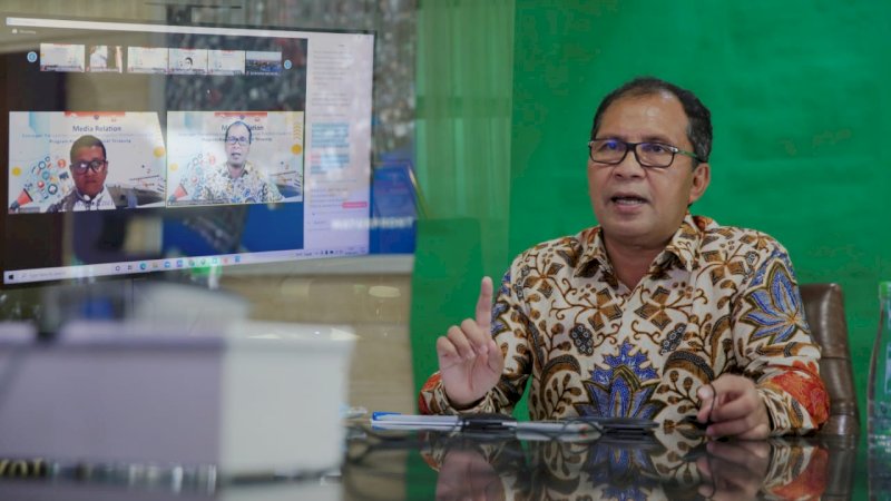 Wali Kota Makassar, Moh Ramdhan Pomanto saat membahas penanganan Covid 19  dengan Dirjen Hubungan Laut RI, R. Agus H. Purnomo secara virtual(19/8/2021).