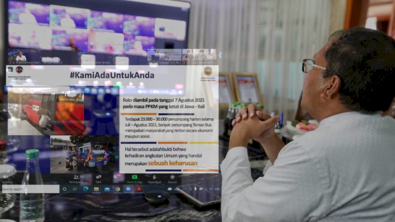 Wali Kota Makassar,  Moh Ramdhan Pomanto turut hadir dalam webinar bersama Dirjen Perhubungan Darat Kemenhub RI ,Jumat (20/8/2021).