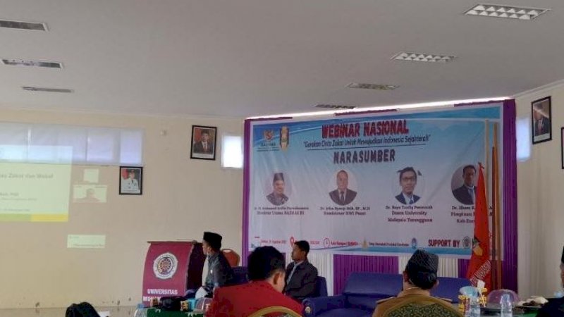 Webinar nasional yang diselenggarakan Baznas Enrekang bekerja sama dengan Ikatan Mahasiswa Muhammadiyah (IMM) Enrekang di rumah jabatan Bupati Enrekang, Selasa (31/8/2021).